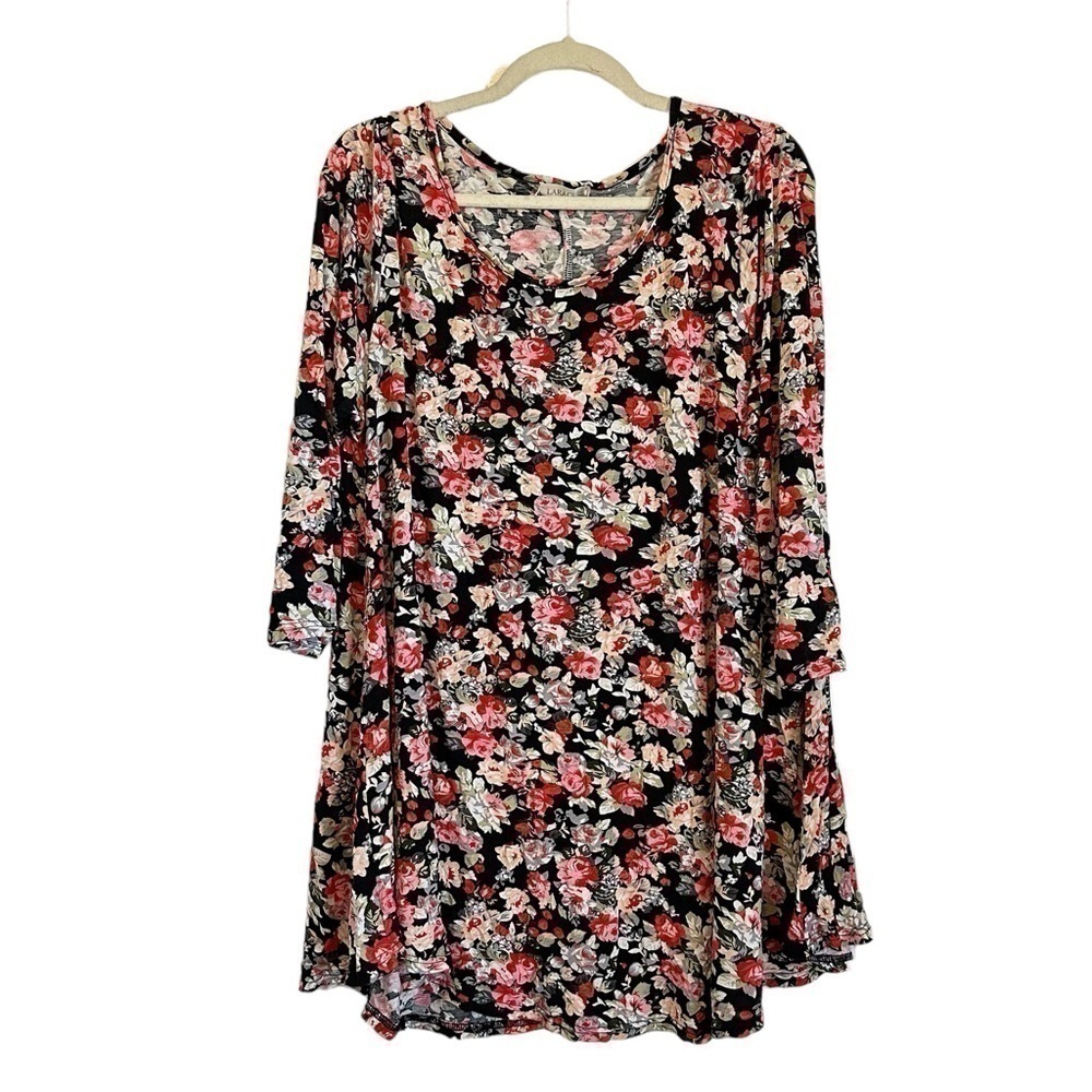 Stretch floral swing dress 3/4 sleeves lightweight flattering women’s plus XXL